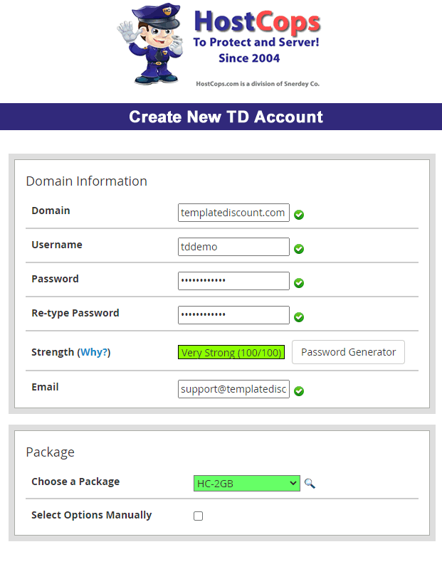 Create Hosting Account